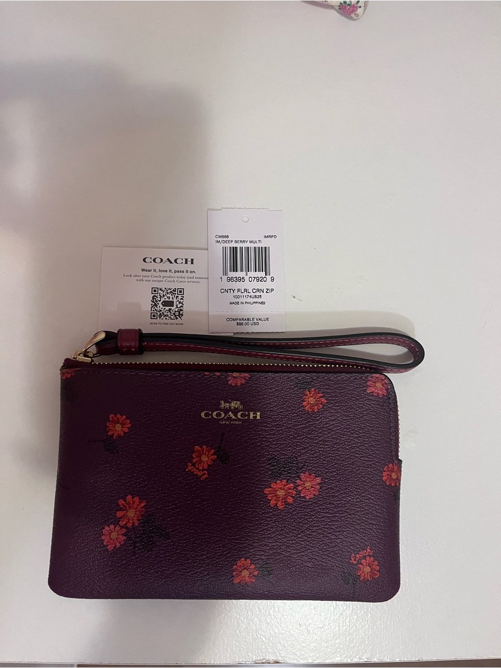Coach Floral Zip Wristlet in Deep Berry
